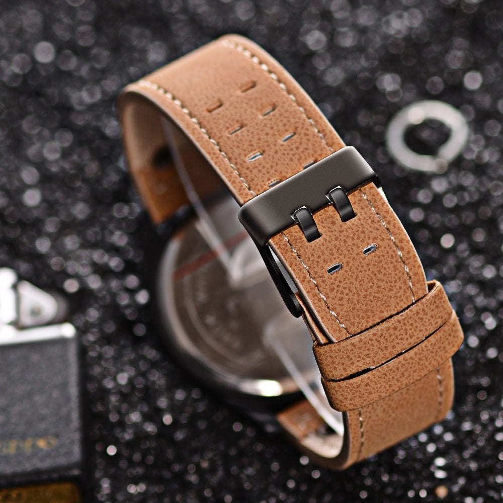Fashion Men's Watches Casual Leather Band Quartz Watch Male Military Calendar Wristwatch