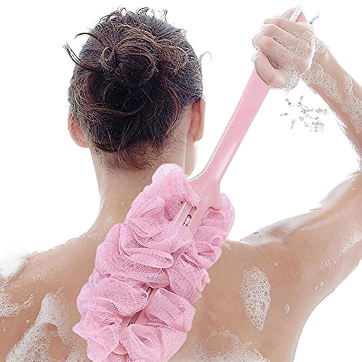 DecorRack Bath Sponge with Handle, Shower Loofah Brush, Back Cleaning Scrubber