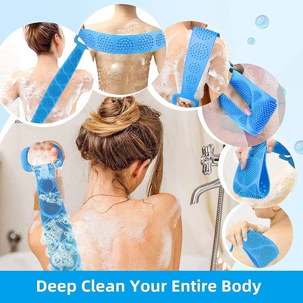 Dealsure Silicone Body Back Scrubber, Double Side Bathing Brush for Skin Deep Cleaning